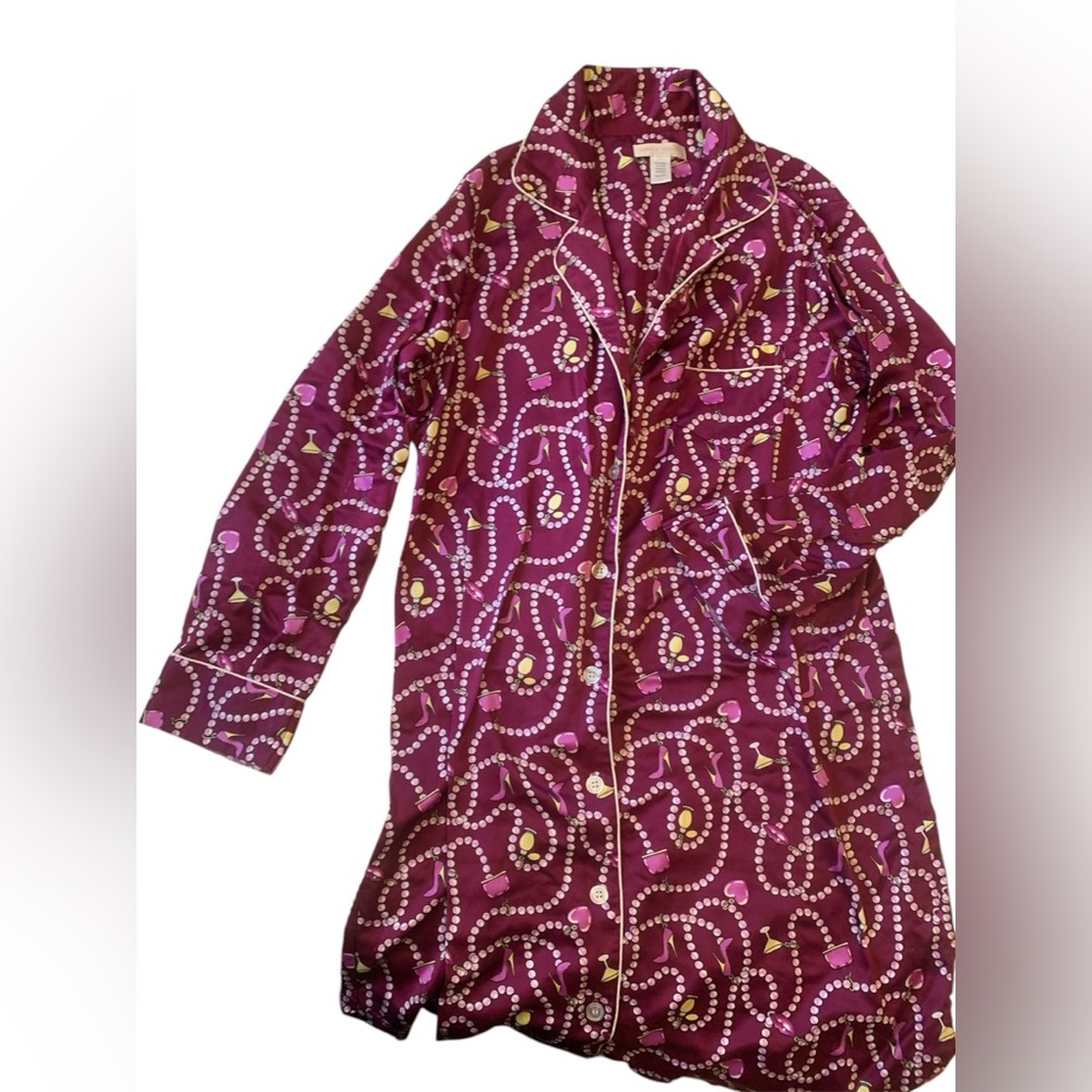 Designer purple silky purple pearl jewelry martini Patterned Pajama dress button